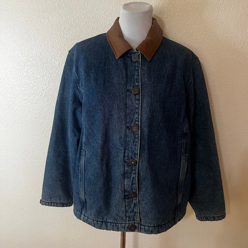 Woolrich Vintage 90s Blue Demin Chore Barn Jacket Fleece Lined WOMENS XL